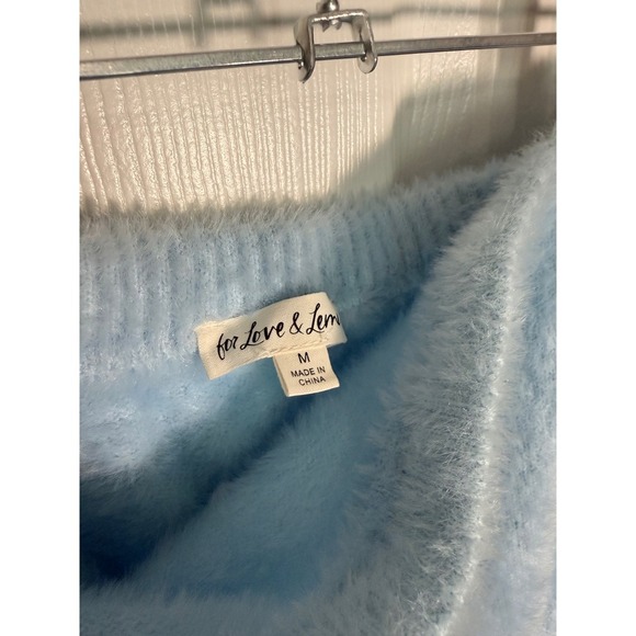 NWOT For Love & Lemons Fuzzy Knit Cami Top & Shorts Set Blue Drawstring M - Picture 5 of 7